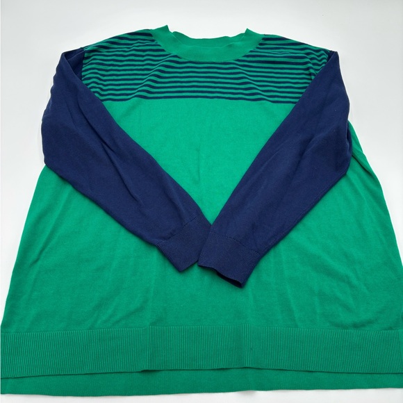 Lands' End Sweaters - Lands' End women XL 18 Striped Green and Navy Crewneck Sweater outdoor